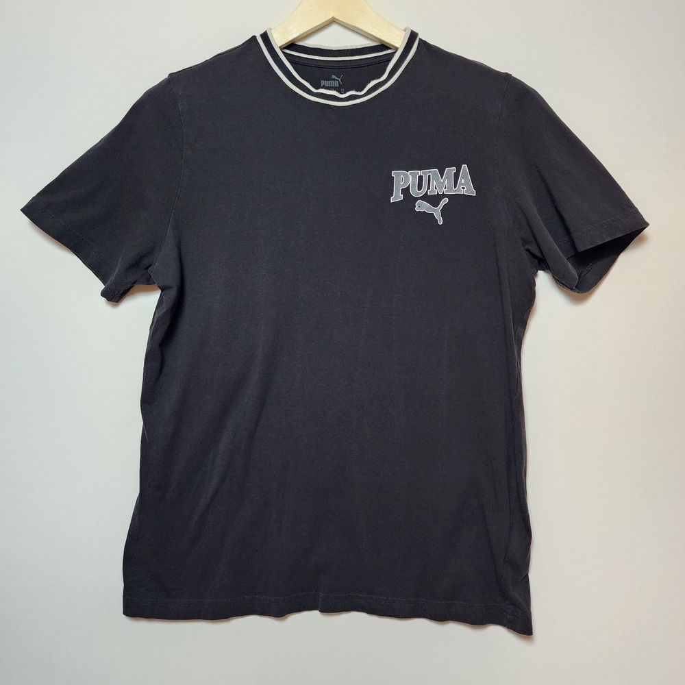 Puma Graphic Logo Ringer Crew Neck Short Sleeve T-Shirt Black Size Medium